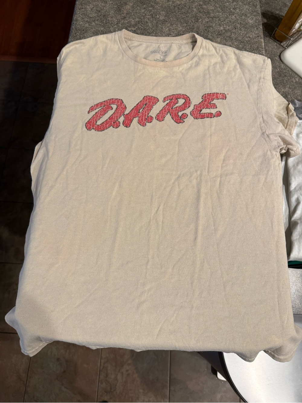 D.A.R.E. Graphic Tee in Light Beige with Pink Logo